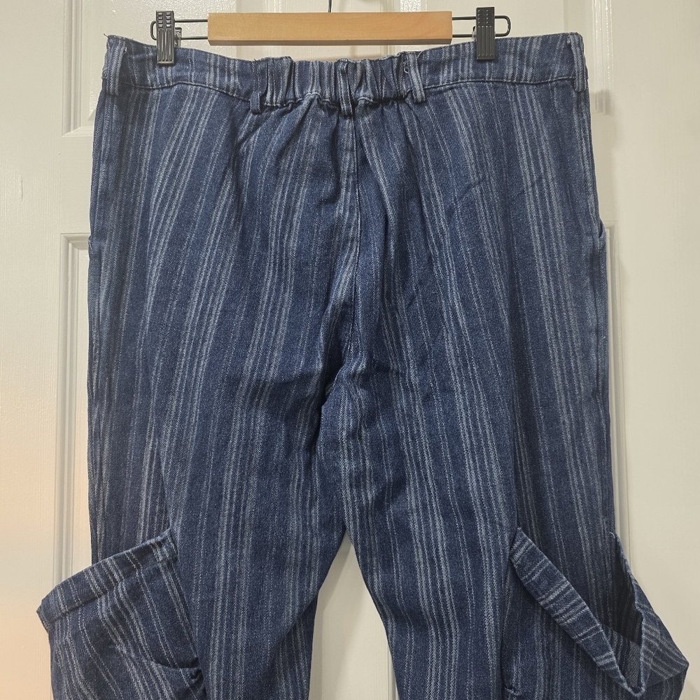 Jaded Gypsy Spiral Cluster Denim Pinstripe Cargo Pants Boho L/XL - Picture 10 of 15